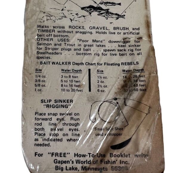 Vintage " NOS " Gapens World Of Fishin Bait Walker Lure Poor Man Down Rigger - Picture 4 of 5